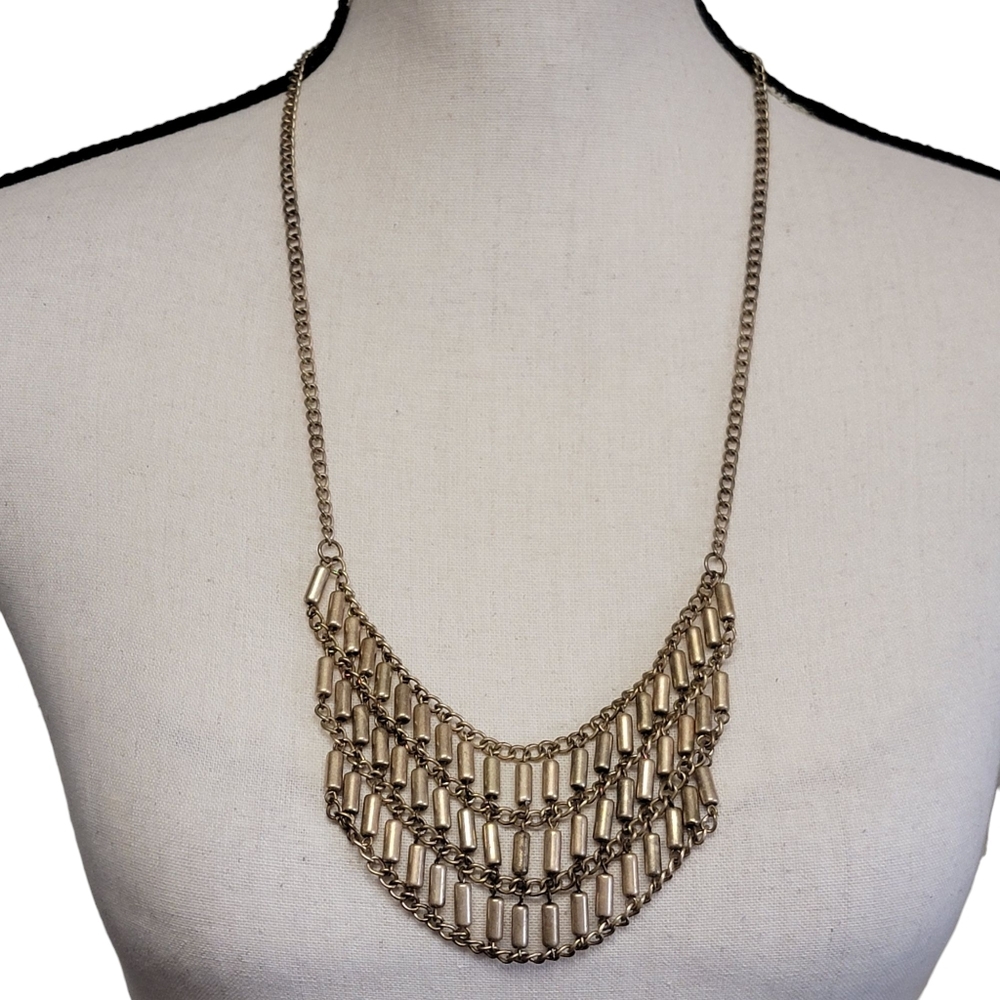 Premier‎ Designs Day To Day Statement Necklace 26" Gold Tone Beaded Bib Jewelry